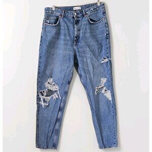 Zara Jeans Womens 14 Blue Tapered Leg Distressed Eco Cotton Hippie Streetwear